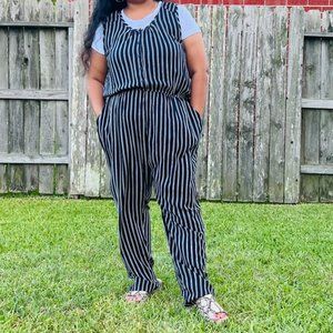 Navy striped jumpsuit-L